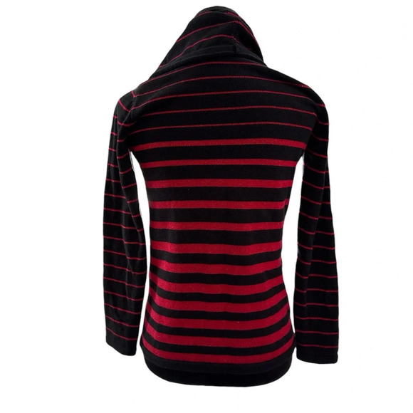 Jones of New York Black & Red Striped Cowl Neck Sweater Size PS - Picture 3 of 7